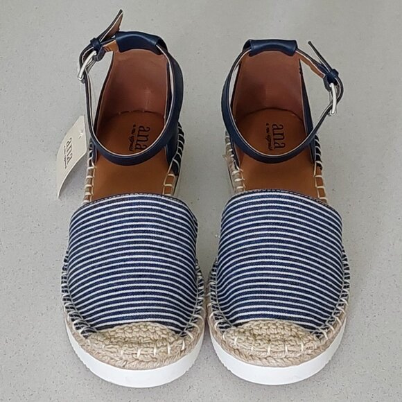 NWT A.N.A. Blue/White Multi Stripe Sandals with Ankle Strap Women's Size 8 - Picture 3 of 13